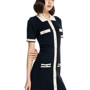 Cider Black and Cream Button-Front Mini Dress